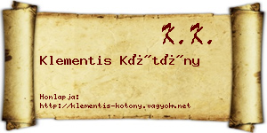 Klementis Kötöny névjegykártya
